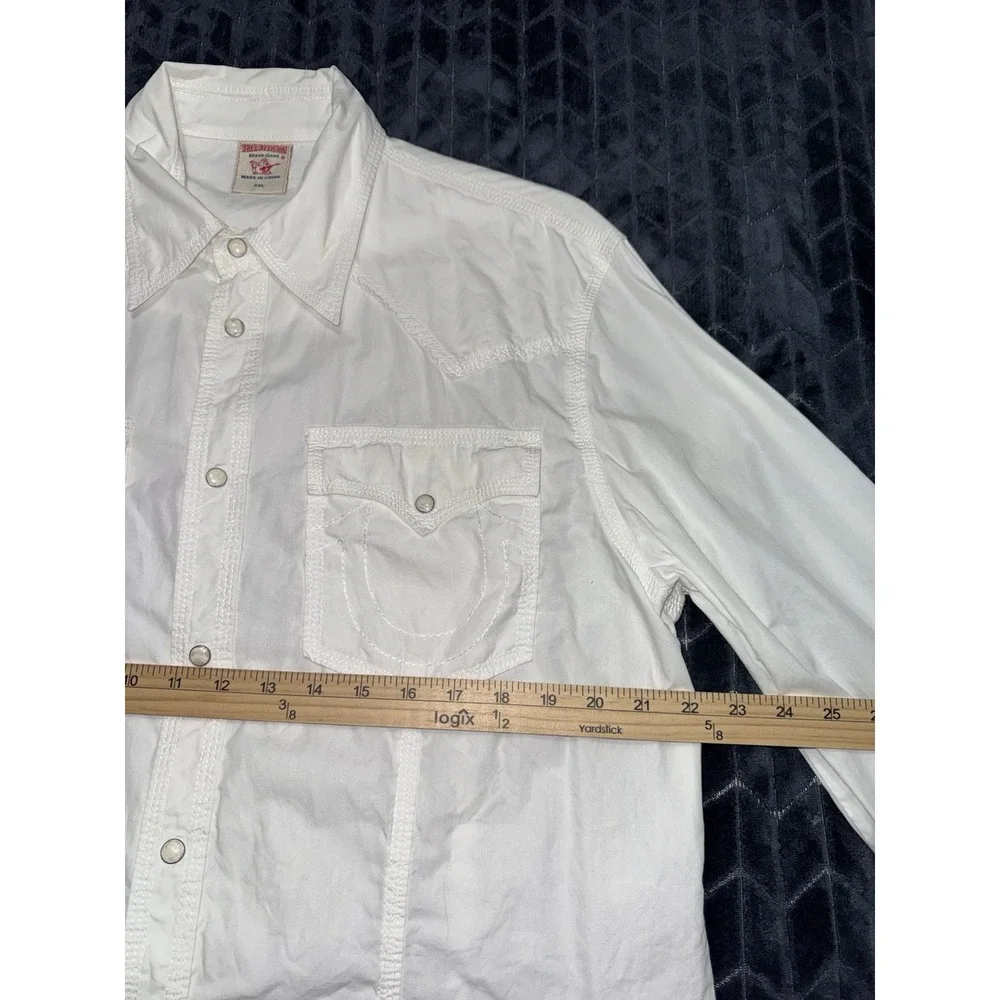 True Religion Mens White Pearl Snap Western Long Sleeve Shirt Pockets Sz 2XL